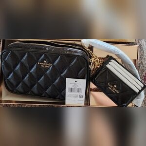 KATE SPADE Glimmer Quilted Crinkle Patent Crossbody & Card Holder NWT